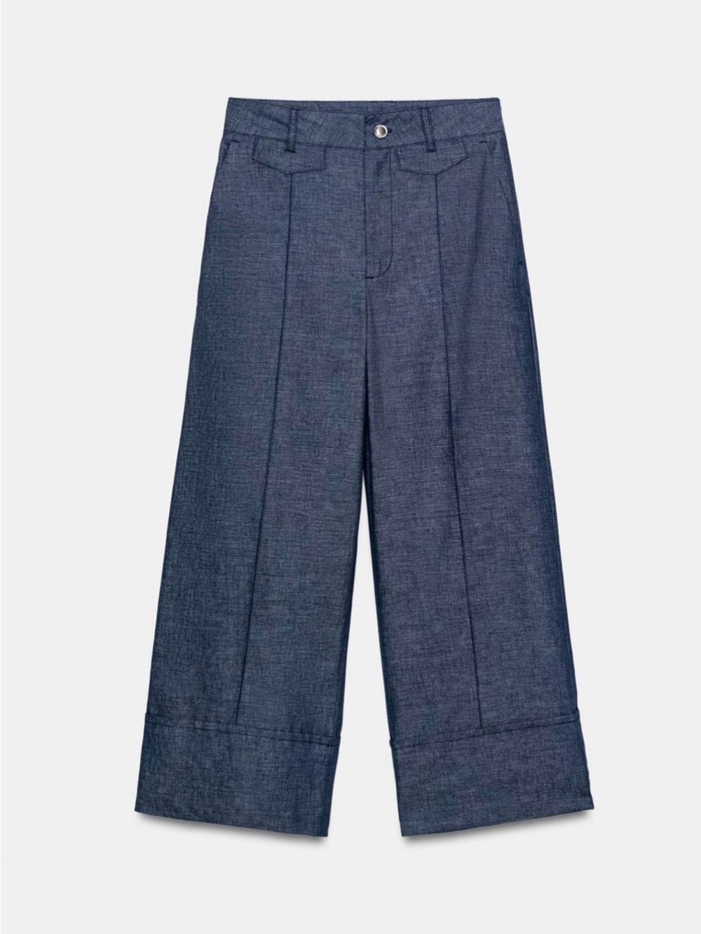 ZARA Linen & Cotton Blend Cropped Hight Waist Pants/Cullotes in Blue